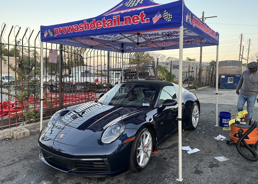 Navy blue Porsche 911 after hand washing and detailing at Pro Wash Detail in Northeast Washington DC